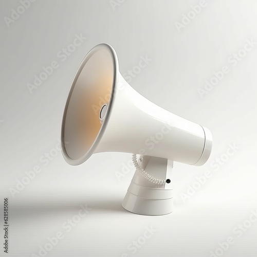 AI generated illustration of a white megaphone with a bright yellow light emanating from the inside photo