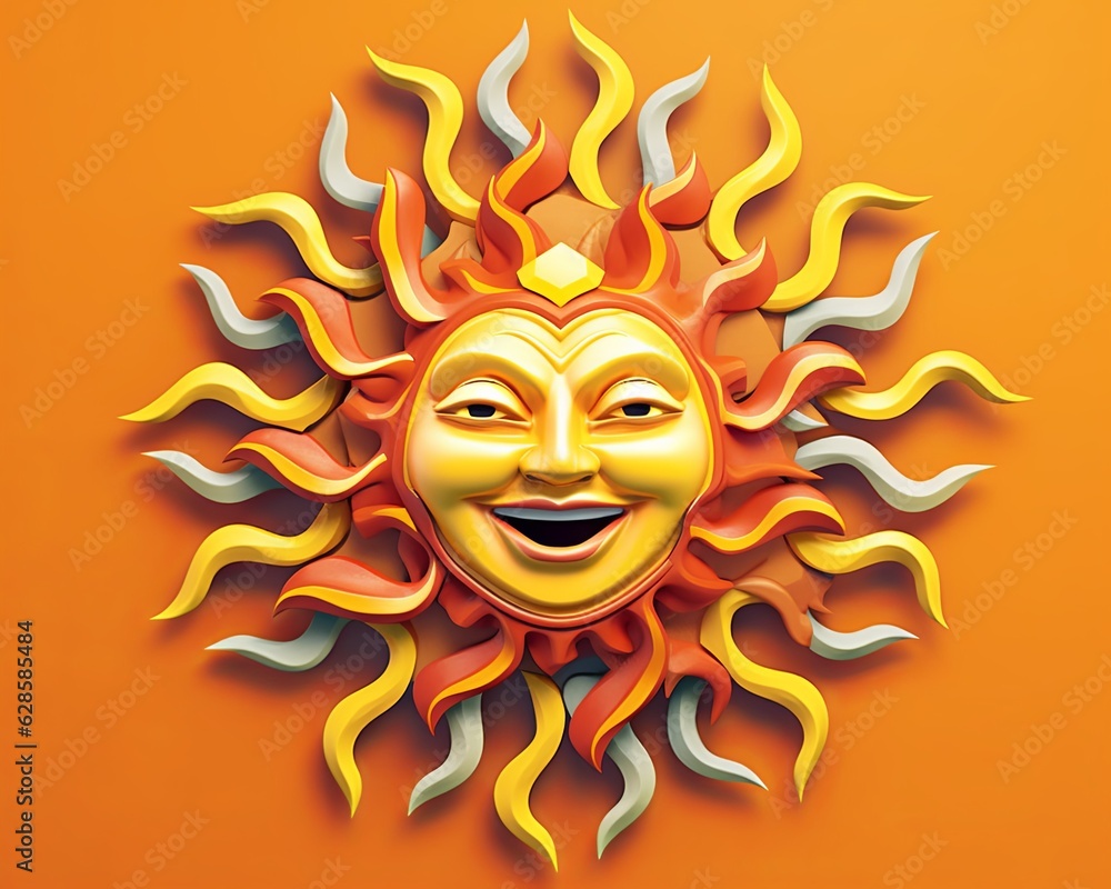 a 3d rendering of a smiling sun on an orange background
