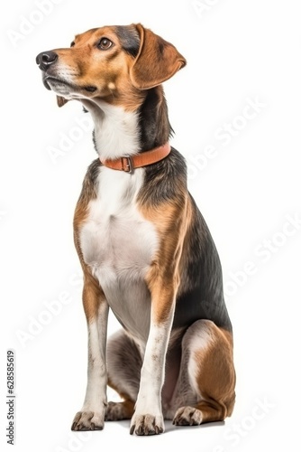 a beagle dog sitting on a white background