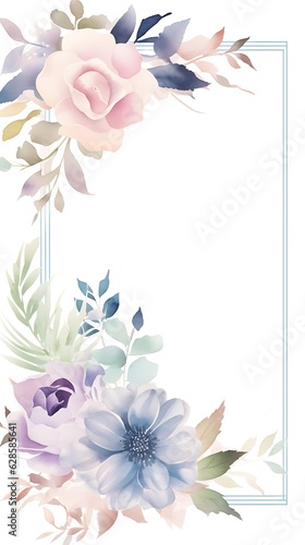 Water Color Pastel Flower and bloom  Wedding decorative perfect rectangle frame border  Generative AI