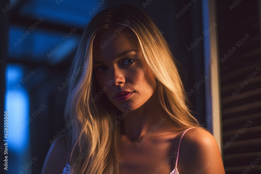 a beautiful blonde woman in a pink dress standing in front of a window a beautiful blonde woman in a pink dress standing in front of a window