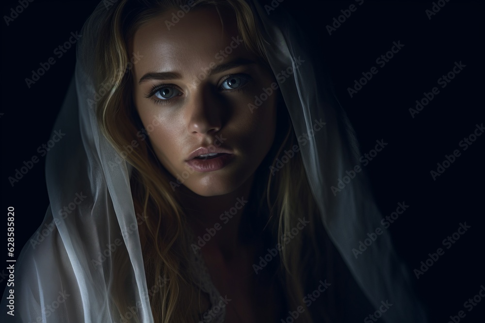 a beautiful blonde woman in a white dress and veil