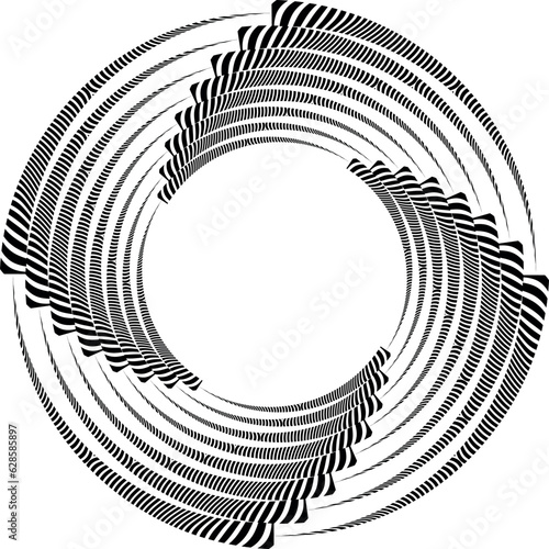 Abstract rotated black and white lines.vortex form. Geometric art. Design element. Digital image with a psychedelic stripes.Design element for prints, web, template