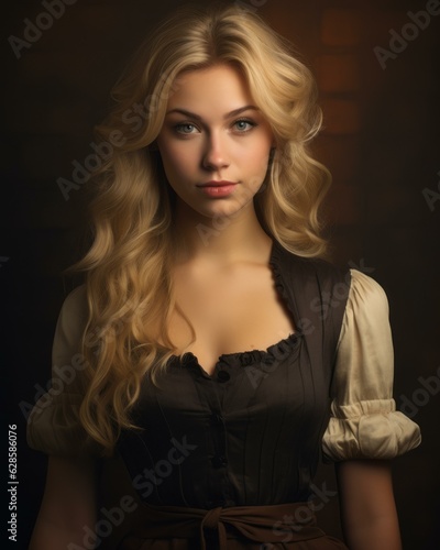 a beautiful blonde woman with long hair in a dress