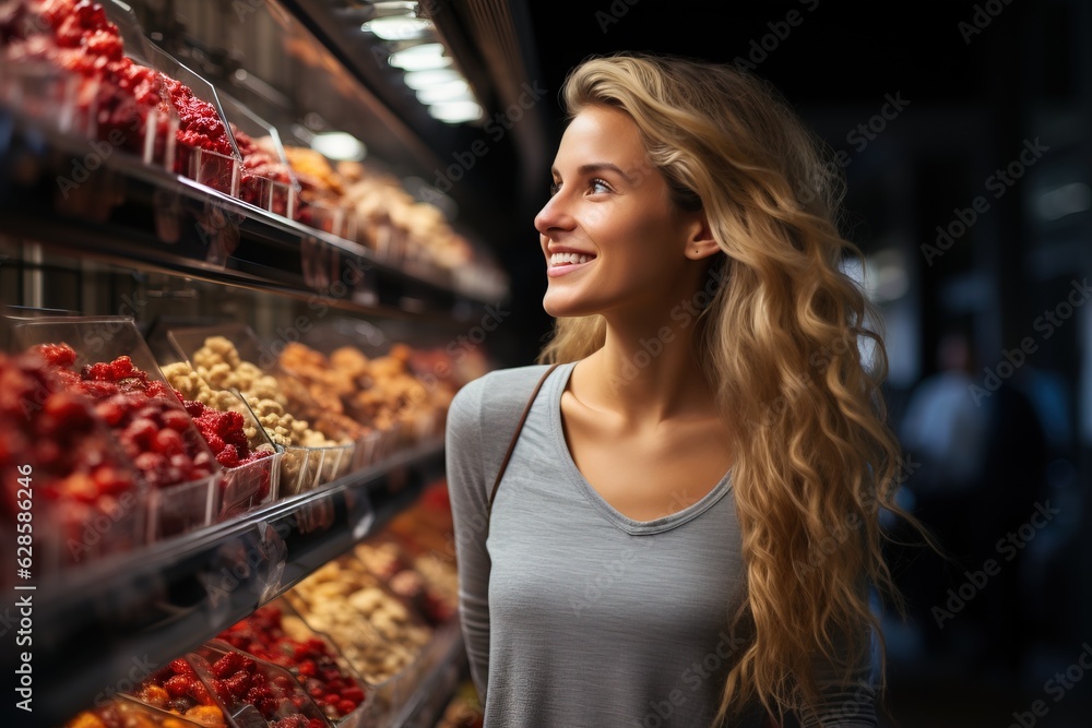 grocery shopping in a supermarket aisle, generative ai