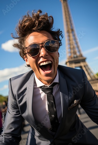 Men in suits jumping with j...