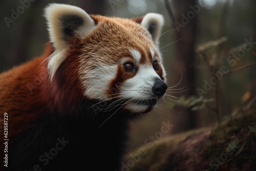 AI generated illustration of a cute red panda in a wooded area