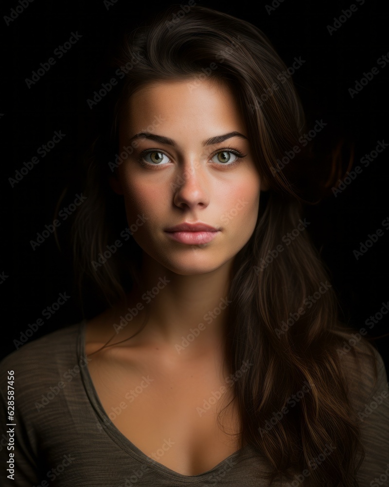 Fototapeta premium a beautiful young woman with long brown hair and green eyes