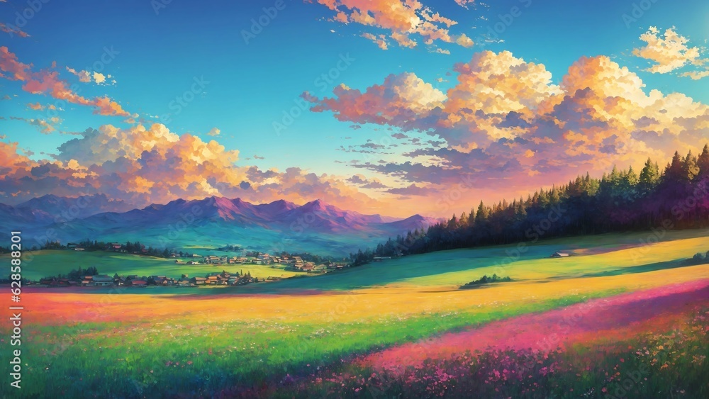 Fototapeta premium AI generated field with blooming flowers