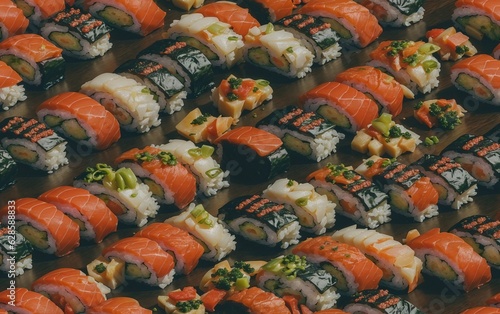 delicious suhi sets on the table  sushi background  sushi rolls