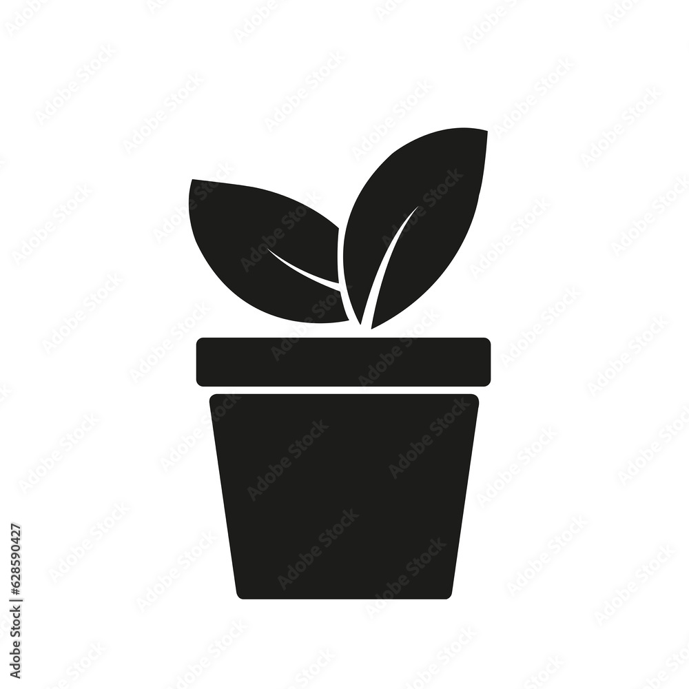 Icono de maceta con una planta sobre un fondo blanco liso y aislado ...