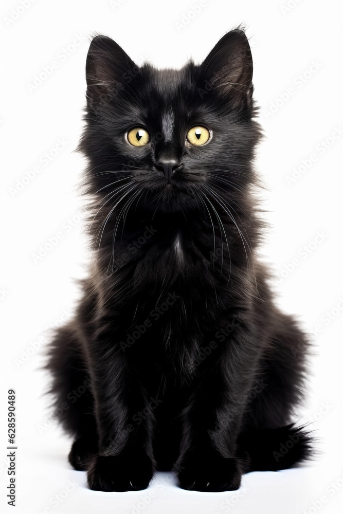 Obraz premium a black kitten sitting in front of a white background