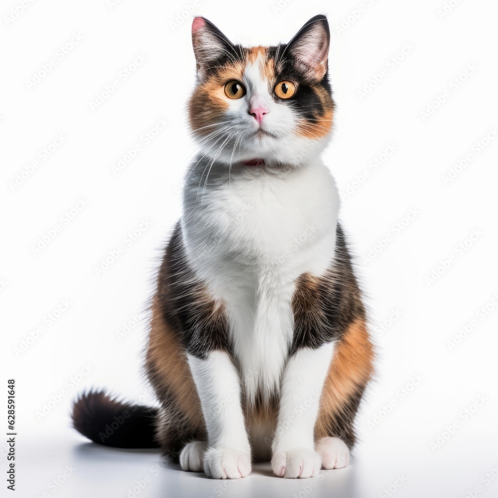 a calico cat sitting on a white background a calico cat sitting on a white background