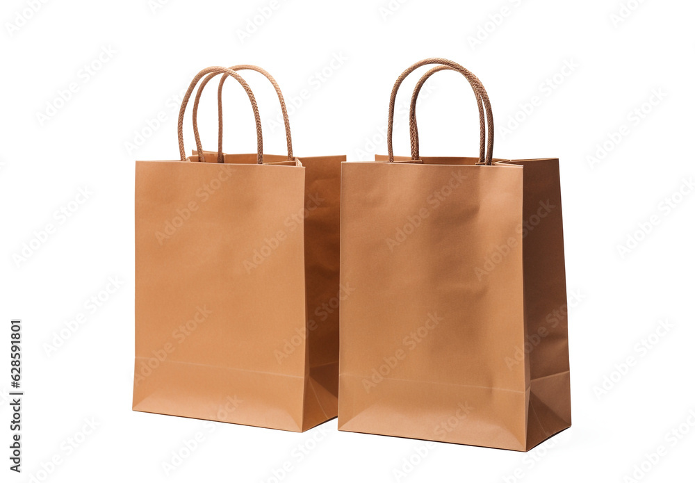 Paper empty shopping bag. Isolated on a transparent background. generative ai. Paper empty shopping bag. Isolated on a transparent background. generative ai.