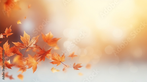 Colorful autumn leaves gently falling in the breeze  autumn banner  autumn background Generative AI