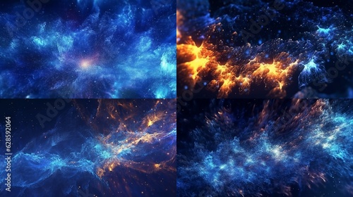 Dark blue and glow particle abstract background.Generative AI.