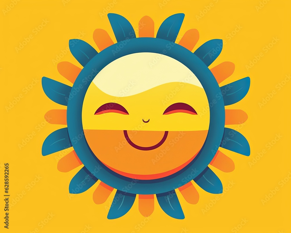 a cartoon sun with a smile on its face on a yellow background