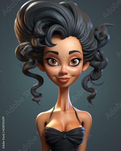 a cartoon woman with curly hair and big eyes © AberrantRealities