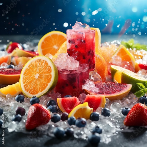 AI generated illustration of an assortment of colorful frozen fruits
