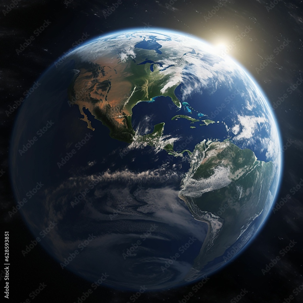 Obraz premium AI generated illustration of the Earth from space with a vibrant light illuminating the surface