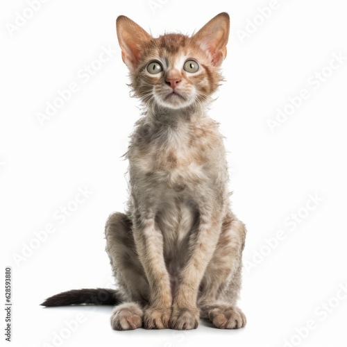 a cat sitting in front of a white background