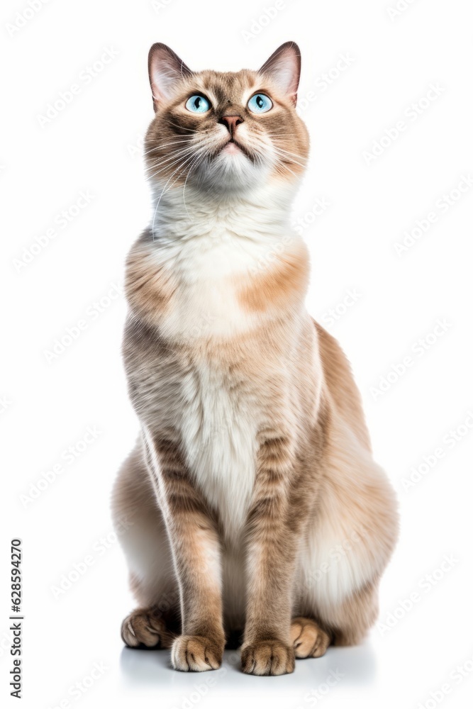 a cat with blue eyes sitting on a white background a cat with blue eyes sitting on a white background