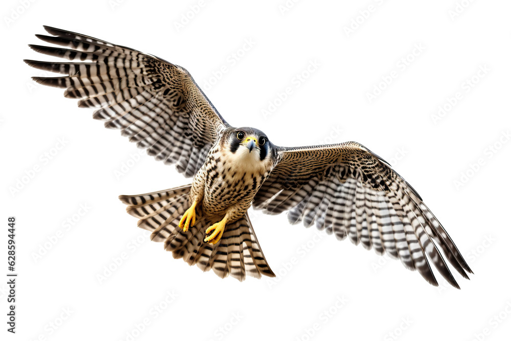 Fototapeta premium Very beautiful falcon in flight isolated on white background PNG