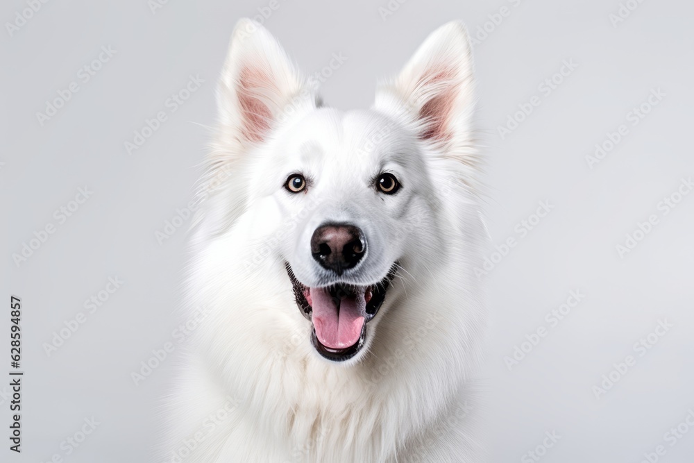 a close up of a white dog with its tongue out a close up of a white dog with its tongue out