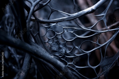 a close up view of a spider web