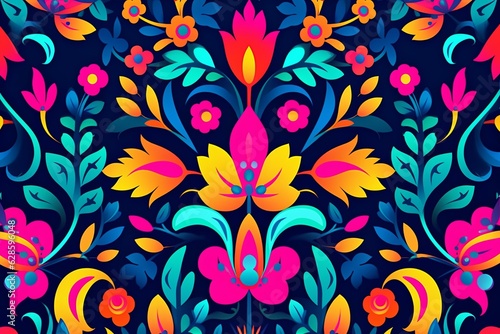 a colorful floral pattern on a black background