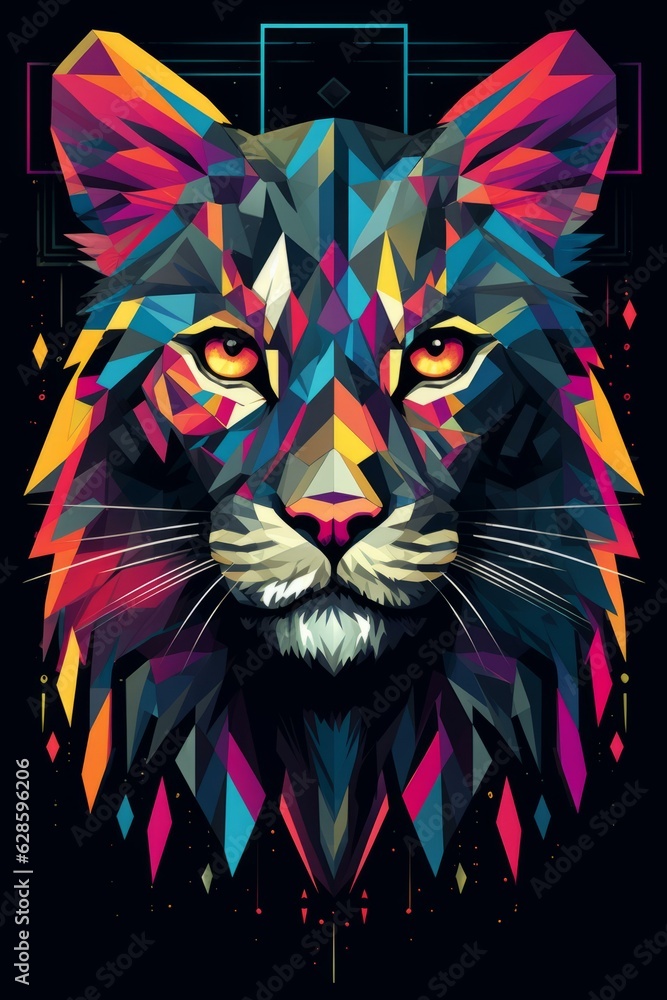 a colorful geometric cat head on a black background a colorful geometric cat head on a black background