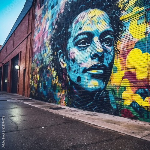 a colorful mural of a woman on the side of a building