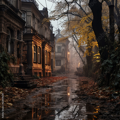 Mysterious autumn street. High quality illustration