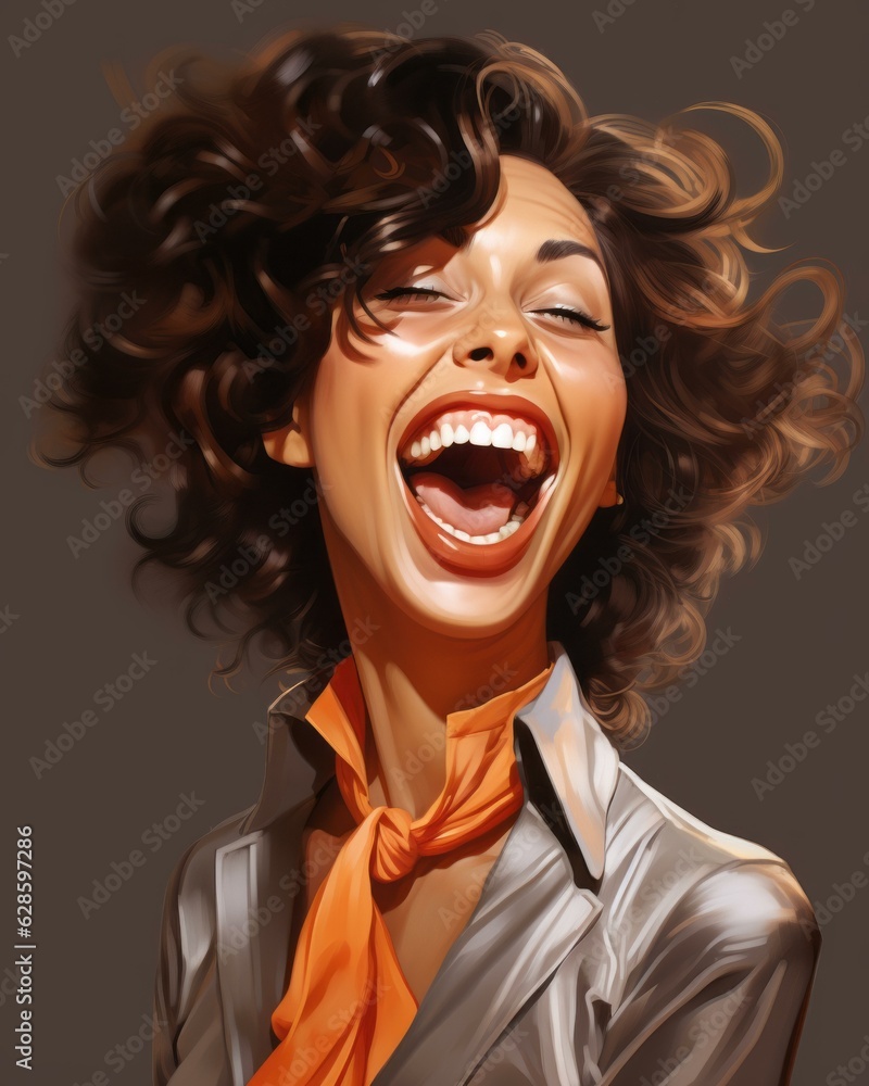 a digital painting of a woman laughing
