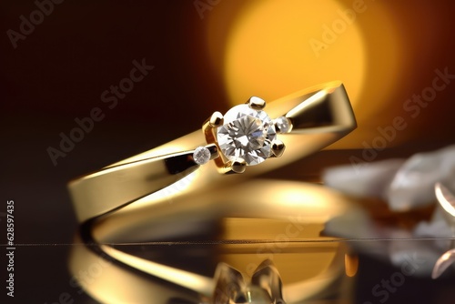 designer golden ring jewelry photography with shiny gemstone generative ai