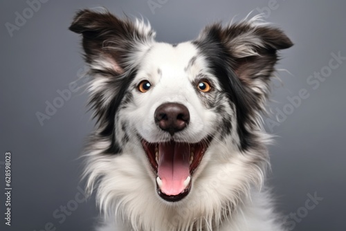 a dog with its mouth wide open on a gray background © AberrantRealities