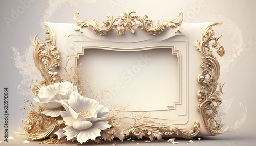 sleek and stylish white blank frame photography with floral decoration generative ai