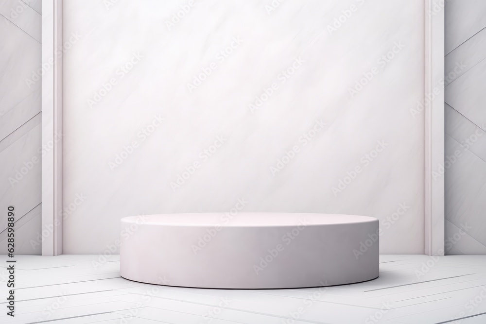 Empty podium or pedestal display on white background with cylinder stand concept. Blank product shelf standing backdrop Empty podium or pedestal display on white background with cylinder stand concept. Blank product shelf standing backdrop