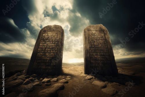 The Ten Commandments: Tablets of the Law, Tablets of Stone, Stone Tablets or Tablets of Testimony, tablets of the covenant, tablets of testimony. Book of Exodus. photo