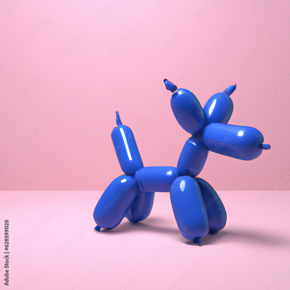 3D render of a small blue balloon dog in a light pink room 3D render of a small blue balloon dog in a light pink room