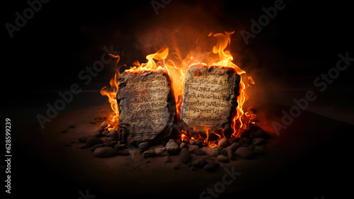 The Ten Commandments: Tablets of the Law, Tablets of Stone, Stone Tablets or Tablets of Testimony, tablets of the covenant, tablets of testimony. Book of Exodus. photo