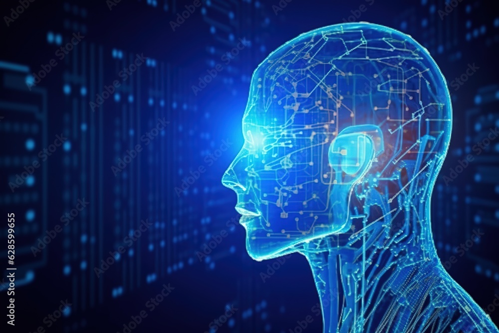 Obraz premium side view of transparent digital Human head outline Ai Image Generated
