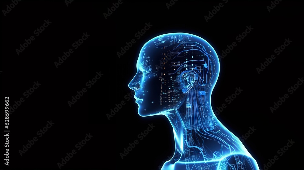 side view of transparent digital Human head outline Ai Image Generated side view of transparent digital Human head outline Ai Image Generated