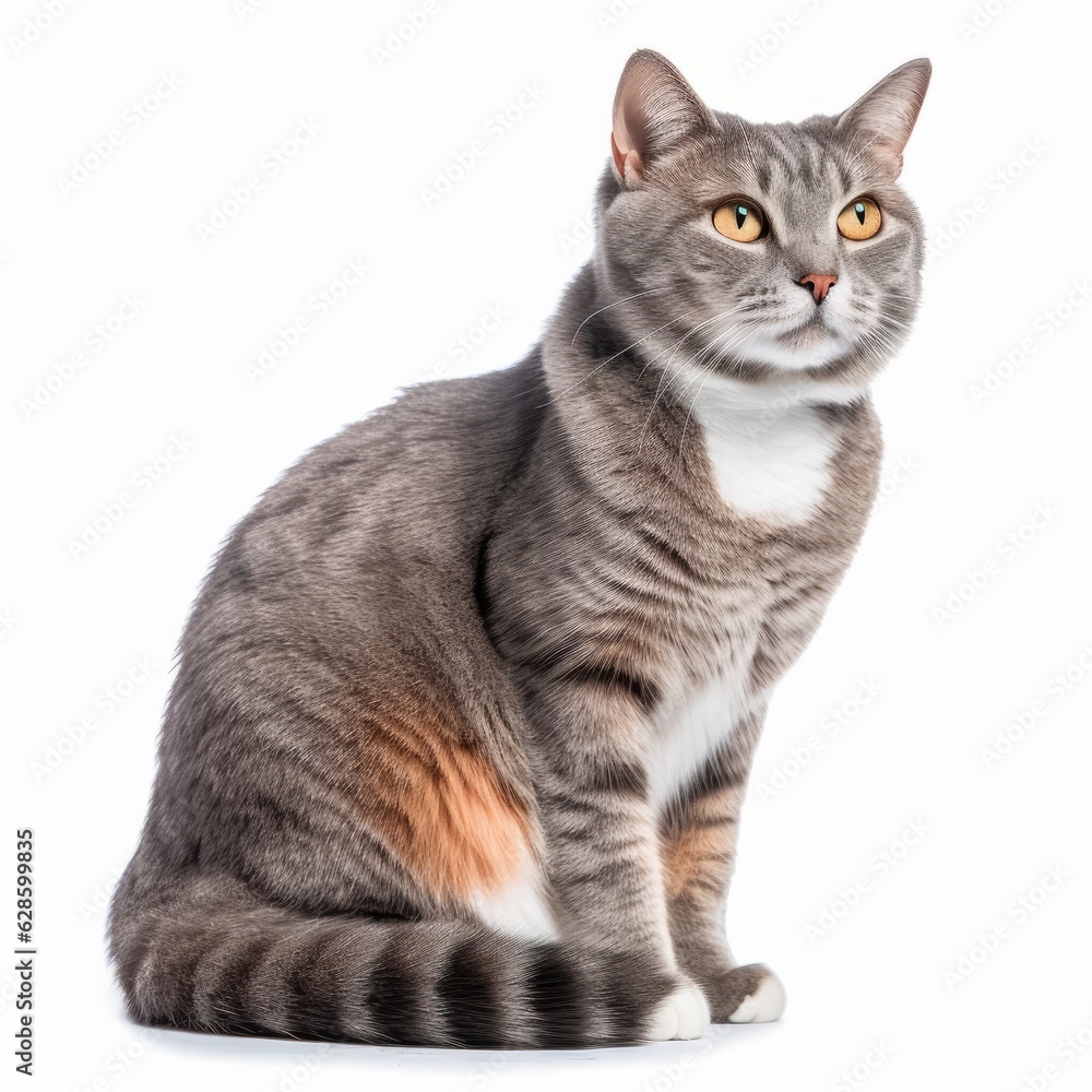 a gray and white cat is sitting on a white background a gray and white cat is sitting on a white background