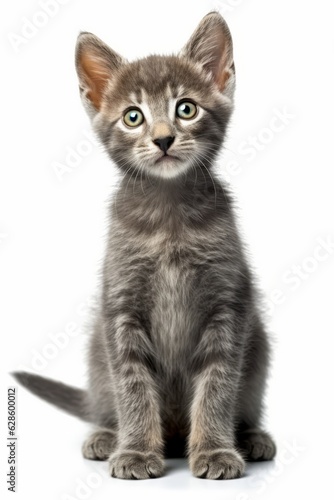 a gray kitten sitting on a white background © AberrantRealities