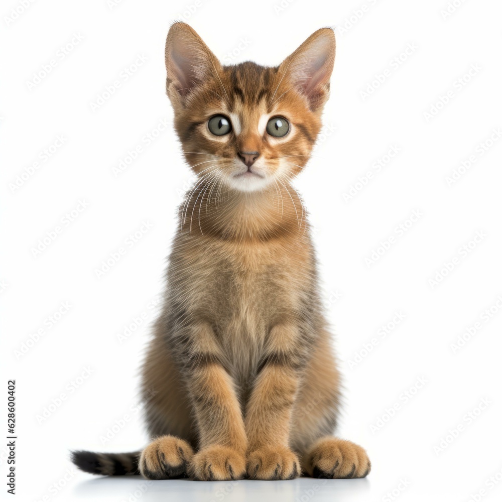a kitten sitting on a white background