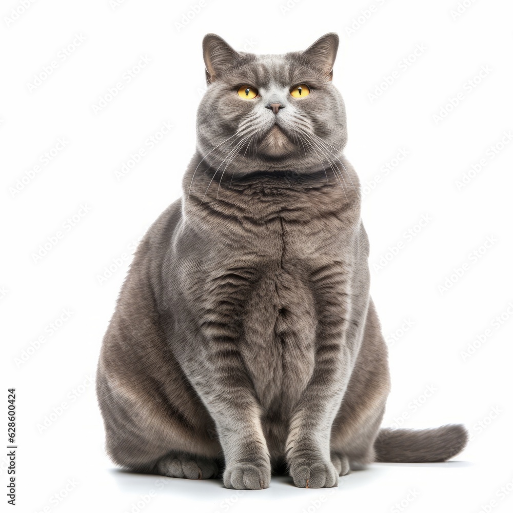 Obraz premium a large grey cat sitting down on a white background