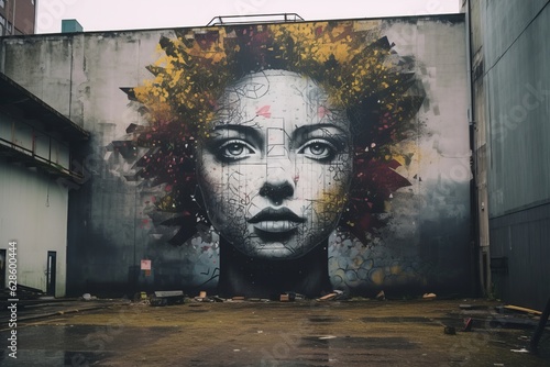 a large mural of a womans face on the side of a building