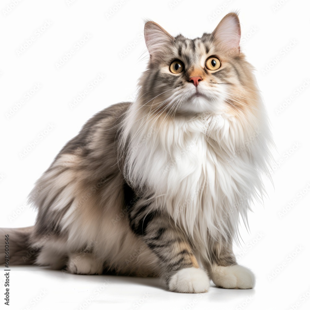 Fototapeta premium a long haired cat sitting on a white background