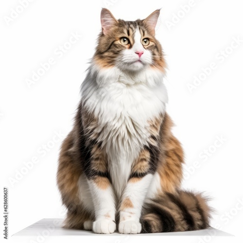 a long haired cat sitting on a white background